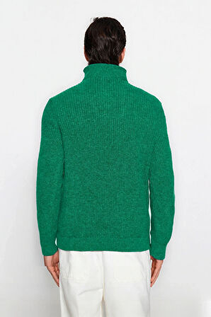 Erkek Casual Giyim İçin İdeal Regular Fit Düz Desen Fermuarlı Balıkçı Yaka Kalın Triko Kazak