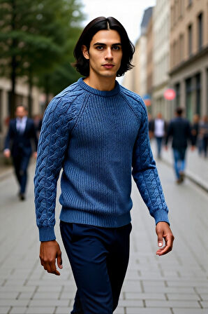 Unisex Basic Regular Kalıp Bisiklet Yaka Saç Örgü Desenli Kalın Triko Kazak Kışlık Şıklık Kaliteli