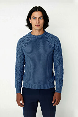 Unisex Basic Regular Kalıp Bisiklet Yaka Saç Örgü Desenli Kalın Triko Kazak Kışlık Şıklık Kaliteli