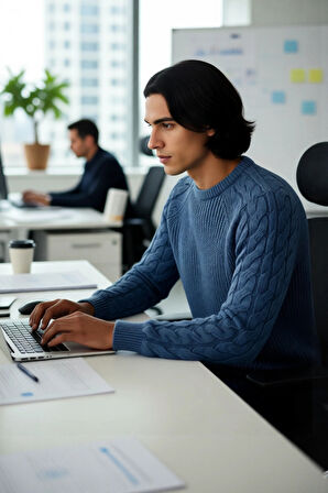 Unisex Basic Regular Kalıp Bisiklet Yaka Saç Örgü Desenli Kalın Triko Kazak Kışlık Şıklık Kaliteli