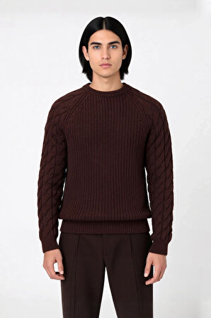 Unisex Basic Regular Kalıp Bisiklet Yaka Saç Örgü Desenli Kalın Triko Kazak Kışlık Şıklık Kaliteli