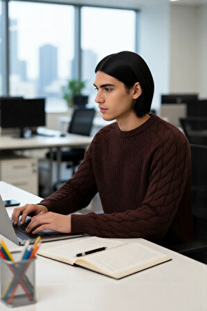 Unisex Basic Regular Kalıp Bisiklet Yaka Saç Örgü Desenli Kalın Triko Kazak Kışlık Şıklık Kaliteli