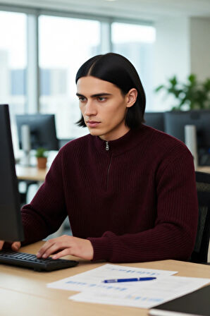 Erkeklere Özel Konforlu Regular Kalıp Düz Akrilik Triko Dik Yaka Büyük Beden Kazak Kaliteli