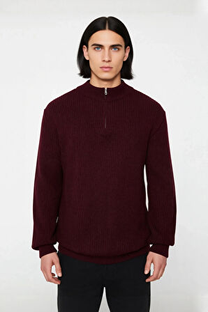 Erkeklere Özel Konforlu Regular Kalıp Düz Akrilik Triko Dik Yaka Büyük Beden Kazak Kaliteli