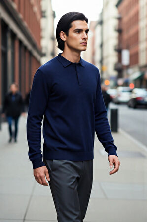 Erkek Gri Regular Polo Yaka Triko Kazak İle Kışın Smart Casual Şıklığı Yaşayın Kaliteli Şık