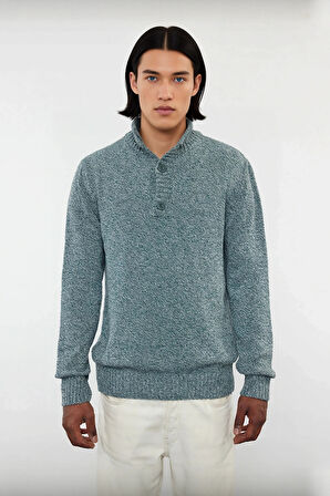 Erkek Gri Kalın Triko Düğmeli Dik Yaka Kazak Casual Ortamlar İçin Konforlu ve Şık Tasarım Kaliteli