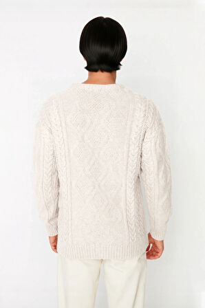 Erkek Basic Oversize Kalın Saç Örgülü Bisiklet Yaka Kazak Rahat Ve Stil Sahibi Kombinler Kaliteli