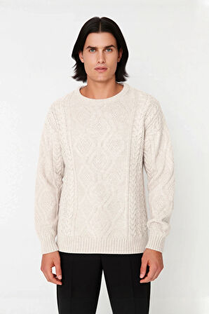 Erkek Basic Oversize Kalın Saç Örgülü Bisiklet Yaka Kazak Rahat Ve Stil Sahibi Kombinler Kaliteli