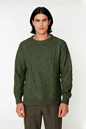 Erkek Basic Oversize Kalın Saç Örgülü Bisiklet Yaka Kazak Rahat Ve Stil Sahibi Kombinler Kaliteli