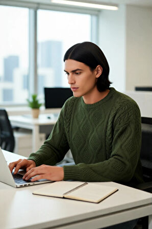 Erkek Basic Oversize Kalın Saç Örgülü Bisiklet Yaka Kazak Rahat Ve Stil Sahibi Kombinler Kaliteli