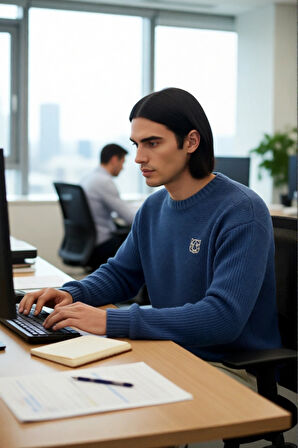 Erkek Triko Oversize Kesim Bisiklet Yaka Sargı Nakışlı Rahat Kazak Soğuk Günlerin Şıklığı Kaliteli