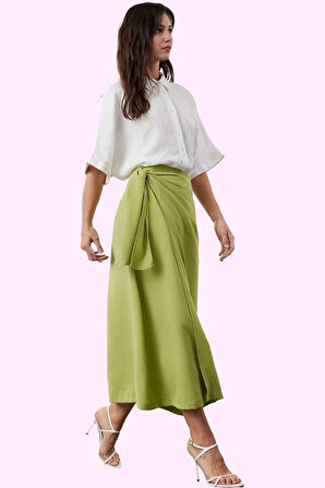 Kadın Keten Görünümlü Dokuma Maxi Etek Astarsız Casual Günlük Kullanım Yaz Aylarının Vazgeçilmezi