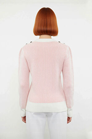 Kadın Uzun Kollu Bisiklet Yaka Çizgili Düğmeli Regular Fit Triko Kazak Soğuk Havalarda Şıklık Sunar