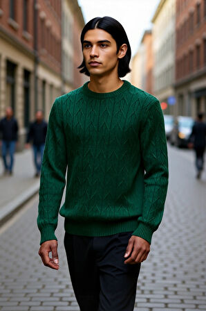 Erkek Regular Kalıp Bisiklet Yaka Dokulu Triko Kazak Casual Günlük Stilinize Rahat Dokunuş