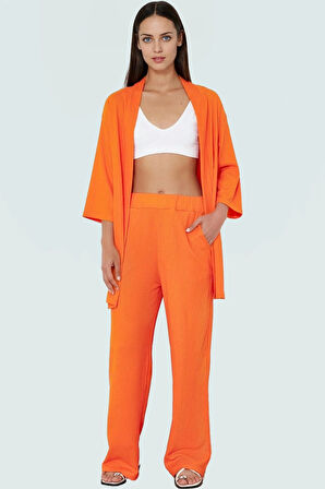 Polyester Örme Kadın Kimono Pantolon Takım Günlük Şıklık İçin Rahat Kullanım Seçkin Malzeme