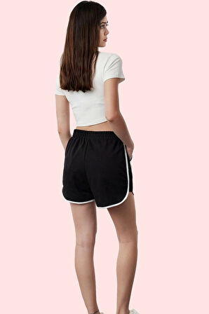 Kadın Yüksek Bel Straight Örme Şort 2 İplik Penye Dokuma Günlük Kombinler Kaliteli Malzeme