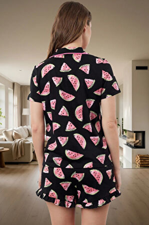 Örme Pamuklu Karpuz Desenli Pijama Takımı Yazlık Rahat Regular Kalıp Ve Şık Premium Kalite