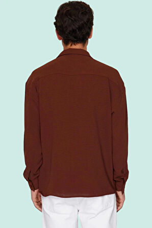 Erkek Yazlık Polyester Gömlek; Apaş Yaka Düz Desen Uzun Kollu Regular Boy Oversize Fit Hafta Sonu