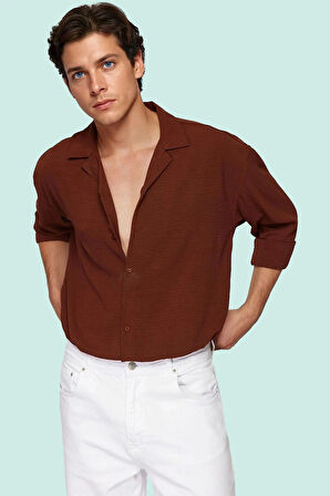 Erkek Yazlık Polyester Gömlek; Apaş Yaka Düz Desen Uzun Kollu Regular Boy Oversize Fit Hafta Sonu