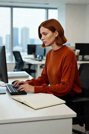 Kadın Bisiklet Yaka Düşük Kol Dokuma Detaylı Uzun Kollu Regular Fit Triko Tunik Kazak Modeli