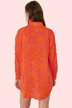 Kadın Regular Kalıp Shally Dokuma Plaj Gömleği Çok Desenli Yazlık Rahatlık Günlük Kullanım