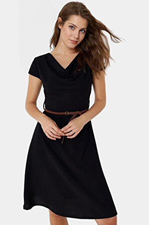 Günlük Kullanım İçin Şık Midi Elbise  Polyester Skater Kalıp Rahat