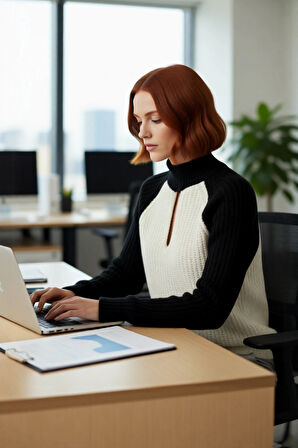 Kadınlara Özel Oversize Kesim Fermuarlı Dik Yaka Selanik Dokulu Renk Bloklu Triko Kazak. Kaliteli