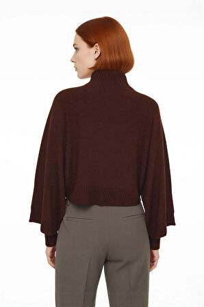 Kadın Basic Siluet Oversize Dik Yaka İspanyol Kol Akrilik Triko Kazak Konforlu Ve Modern Kaliteli