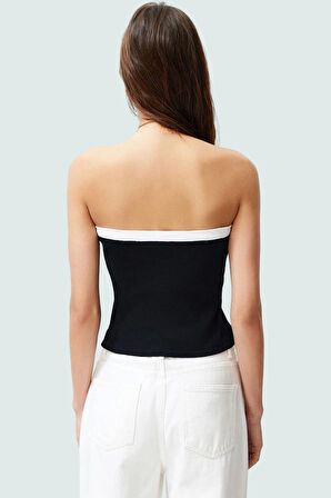 Kolsuz Fitted Bluz Renk Bloklu Desen ve Pamuklu Kumaş Rahat Kullanım Kaliteli İşçilik