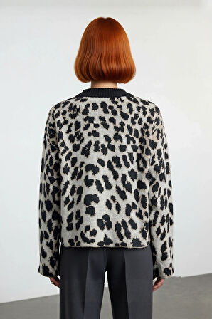 Kadınlar İçin Cool Comfort Oversize Düşük Kol Triko Kazak Animal Desen Kış Şıklığı Kaliteli