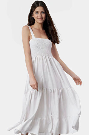 Rahat ve Şık Maxi Elbise Terrycotton Kare Yaka Astarlı Yaz Trend Tasarım Özenle Seçilmiş