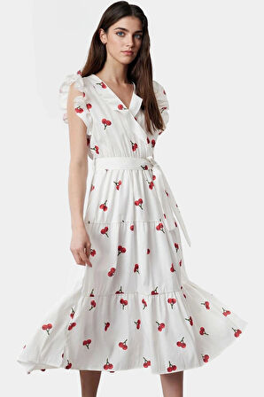 Rahat Terrycotton Kumaş Midi Elbise Kolsuz Kruvaze Yaka Günlük Kullanım Uzun Ömürlü