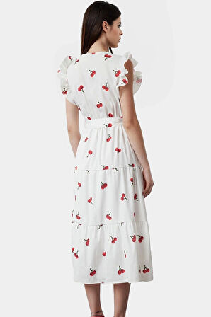 Rahat Terrycotton Kumaş Midi Elbise Kolsuz Kruvaze Yaka Günlük Kullanım Uzun Ömürlü