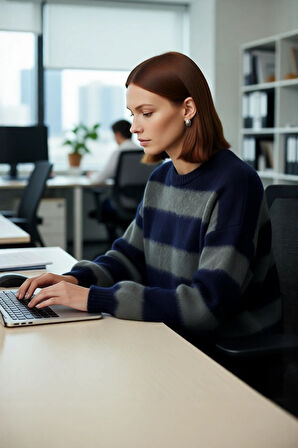 Kadın Düşük Kol Çizgili Triko Kazak Modern Oversize Kesim Günlük Şıklık İçin Sonbahar Kış Kaliteli