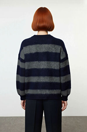 Kadın Düşük Kol Çizgili Triko Kazak Modern Oversize Kesim Günlük Şıklık İçin Sonbahar Kış Kaliteli