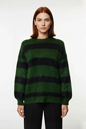 Kadın Düşük Kol Çizgili Triko Kazak Modern Oversize Kesim Günlük Şıklık İçin Sonbahar Kış Kaliteli