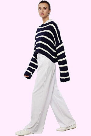 Kadın Örme Kumaş Geniş Paça Pantolon Yüksek Bel Tasarım Günlük Kullanım Yaz Aylarının Vazgeçilmezi