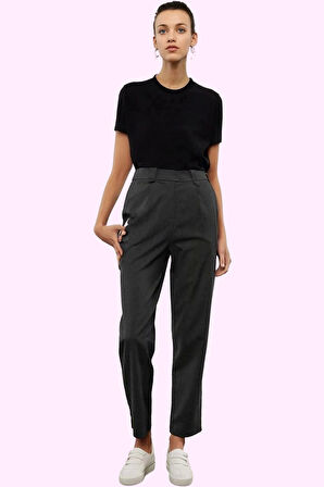 Kadın Poliviskon Dokuma Pantolon Renk Regular Boy Havuç Kalıp Günlük Stil Kaliteli Malzeme