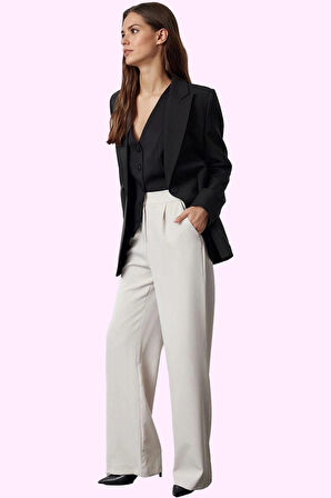 Kadın Casual Wide Leg Pantolon Dokuma Kumaş Yüksek Bel Çift Cepli Günlük Dayanıklı Malzeme