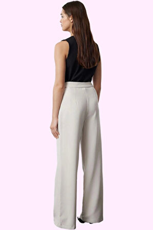 Kadın Casual Wide Leg Pantolon Dokuma Kumaş Yüksek Bel Çift Cepli Günlük Dayanıklı Malzeme