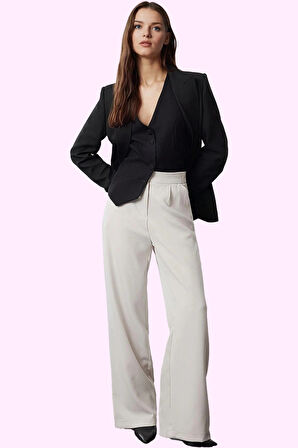 Kadın Casual Wide Leg Pantolon Dokuma Kumaş Yüksek Bel Çift Cepli Günlük Dayanıklı Malzeme