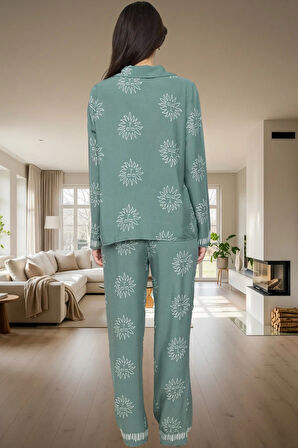 Kışlık 2'li Pijama Takımı Güneş Desenli Viskon Dokuma Regular Kalıp Şık Görünüm