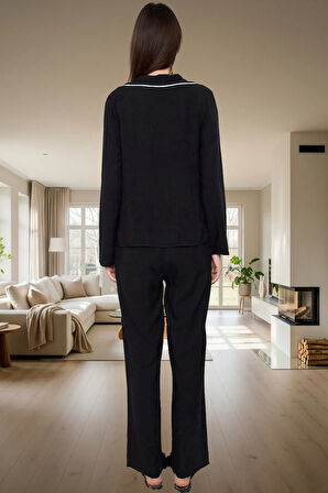 Şık Pijama Takımı; Yumuşak Viskon Kumaş Fiyonklu Ev Giyim Profesyonel Görünüm