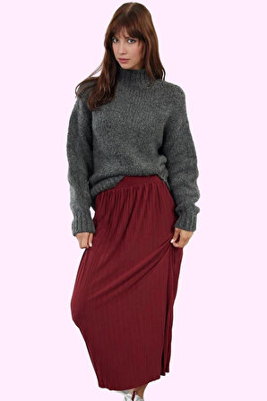 Kadın Yüksek Belli Maxi Etek Örme Kumaş Pilise Detay Yazlık Günlük Kullanım Modern Tasarım