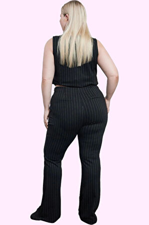 Kadın Regular Örme Pantolon Çizgili Yüksek Bel Geniş Paça Günlük Stil Yaz Aylarının Vazgeçilmezi