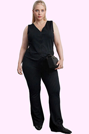 Kadın Regular Örme Pantolon Çizgili Yüksek Bel Geniş Paça Günlük Stil Yaz Aylarının Vazgeçilmezi