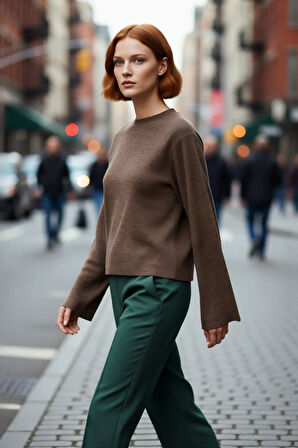 Kadın Günlük Rahat Bisiklet Yaka Basic Regular Kesim İspanyol Kollu Triko Kazak Kış Gardırobu