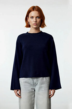 Kadın Günlük Rahat Bisiklet Yaka Basic Regular Kesim İspanyol Kollu Triko Kazak Kış Gardırobu