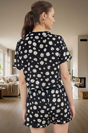 Yazlık Şortlu Pijama Takımı %100 Viskoz Rahat Kalıp Çiçekli Özenle Seçilmiş Özel Tasarım