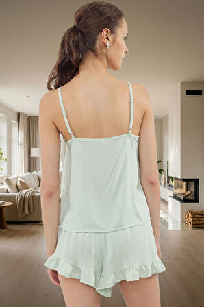 Kiraz Nakışlı Viskon Pijama Takımı Şortlu Kolsuz Regular Kalıp Yüksek Kalite Modern Stil